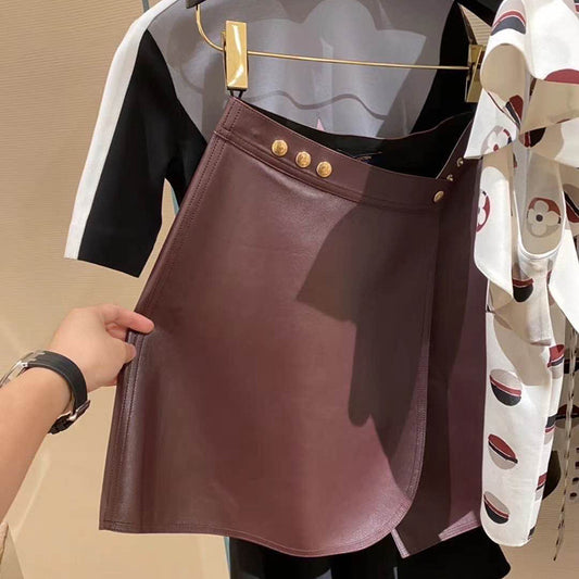 Falda A-Línea con Detalles de Cuero