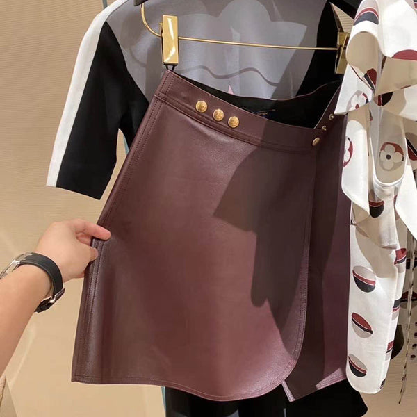 Falda A-Línea con Detalles de Cuero