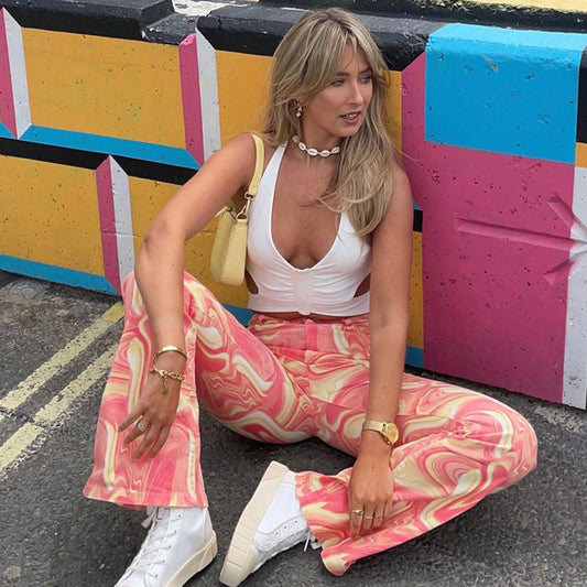 Pantalones Estampados Holgados Acampanados para Mujer