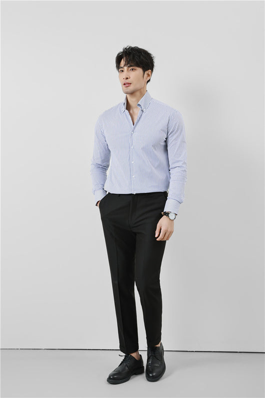 Camisa de Rayas V-Neck de Manga Larga para Hombre - Image 9