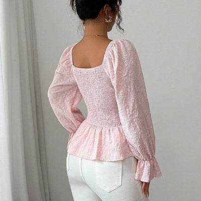 Blusa Elegante Cuello U Estilo Francés con Mangas Largas - Image 3