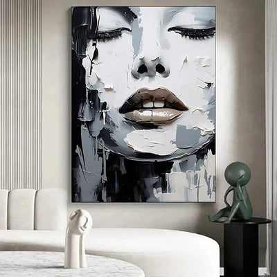 Cuadro Pintura al Óleo Abstracto Blanco y Negro Retrato Moderno de Mujer para Decoración del Hogar - Image 5