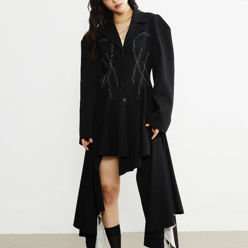 Abrigo de Línea Abierta con Dobladillo Irregular - Estilo Retro Oversized