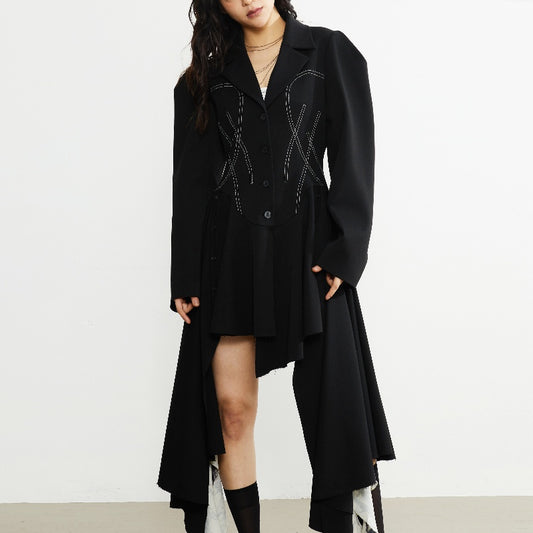 Abrigo de Línea Abierta con Dobladillo Irregular - Estilo Retro Oversized