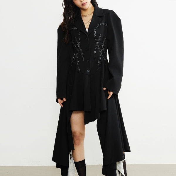 Abrigo de Línea Abierta con Dobladillo Irregular - Estilo Retro Oversized