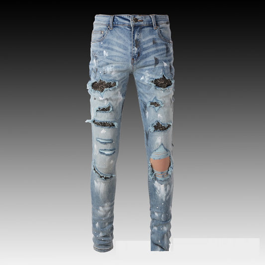 Jeans Slim Fit Rotos con Parches - Estilo Urbano Europeo y Americano