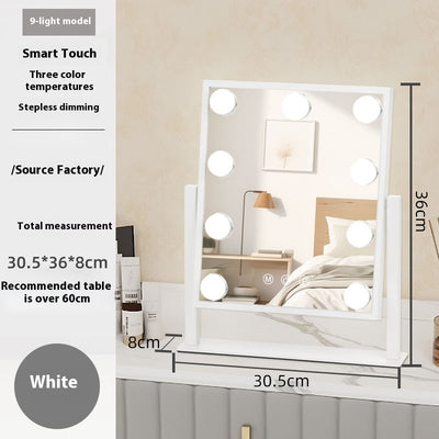 Black desktop LED light mirror with nine bright bulbs, smart touch controls, and stepless dimming for dressing. - Image 7
