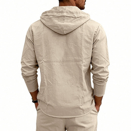 Camisa Hoody de Lino Transpirable para Hombre - Manga Larga Casual - Image 30
