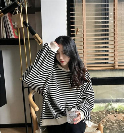 Camisa Oversized a Rayas de Manga Larga Suelta - Image 23