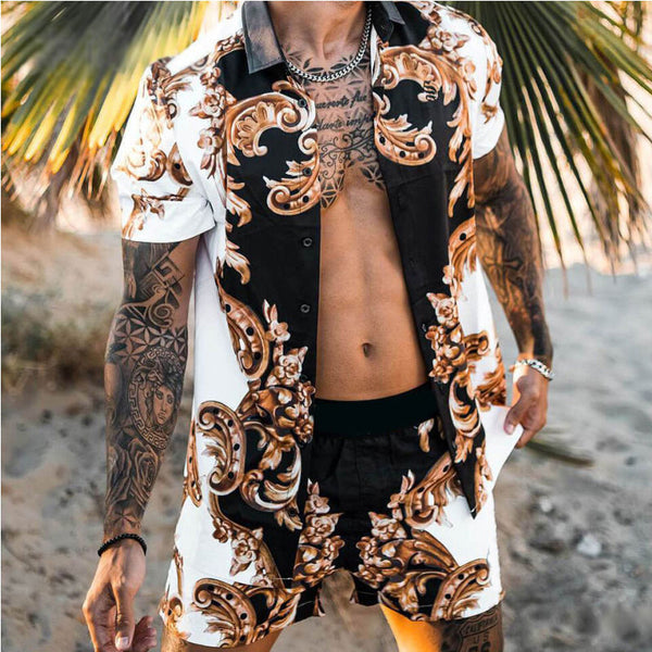 Conjunto de Camisas Estampadas de Manga Corta para Hombre - Moda Playa Verano