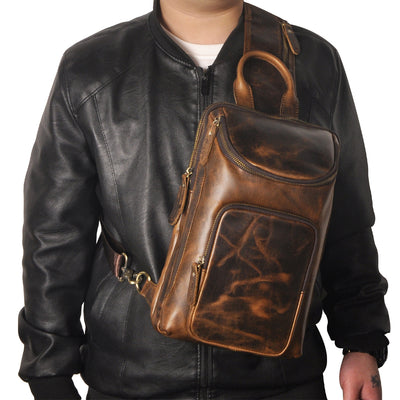 Bolsa de Pecho Retro en Cuero Crazy Horse Premium para Hombre - Image 5