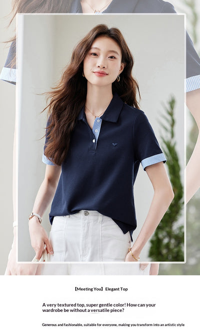 Blusa Estilo Americano Hombros Descubiertos Falsa Dos Piezas Manga Corta - Image 8