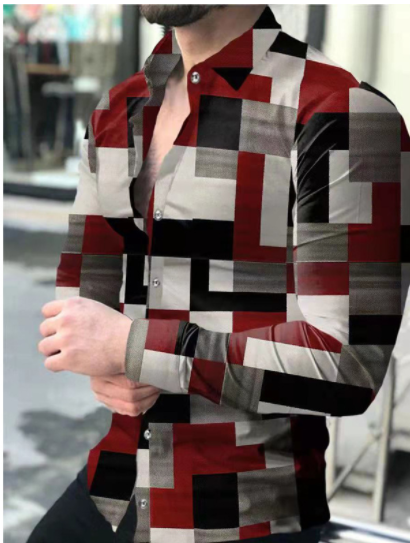 Camisa Cardigan Estampada de Manga Larga Estilo Europeo y Americano para Hombre
