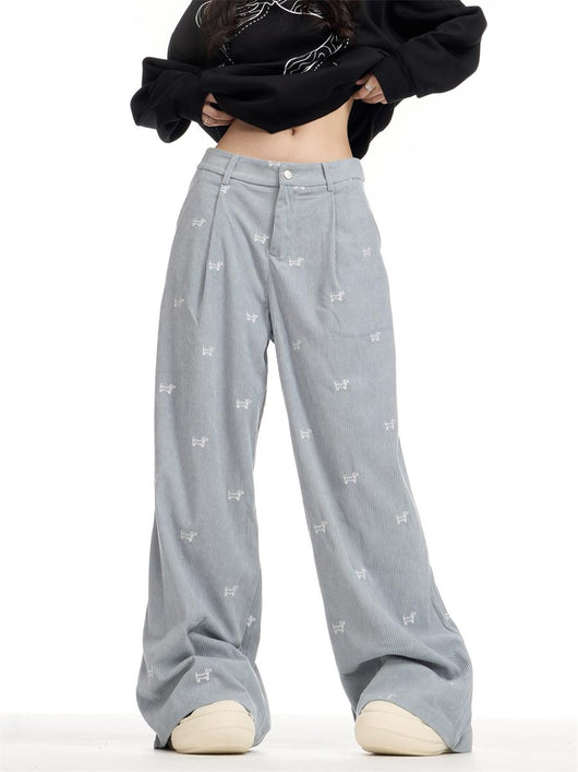 Pantalones Corduroy Retro Americano con Bordado Completo para Mujer - Corte Recto Holgado - Image 12