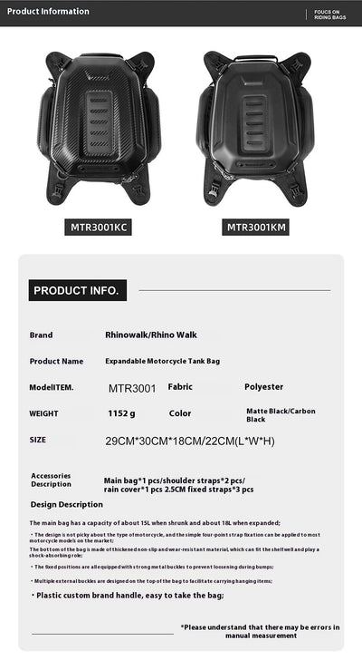 Mochila Expandible 15L para Motocicleta con Carcasa Rígida - Image 8