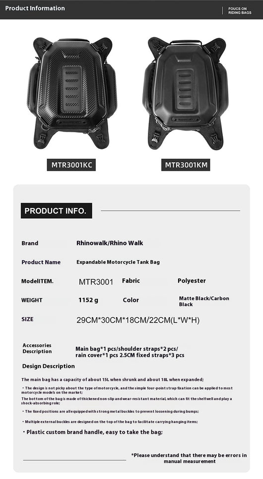 Mochila Expandible 15L para Motocicleta con Carcasa Rígida - Image 8