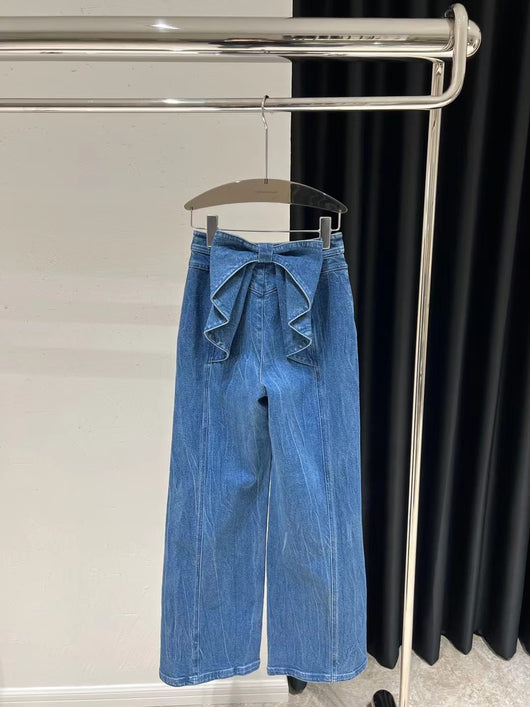 Pantalones Vaqueros Talle Alto con Moño y Pierna Ancha - Image 14