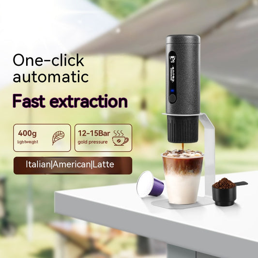 Cafetera Portátil Mini para Viajes - Dual Cápsulas y Café Molido