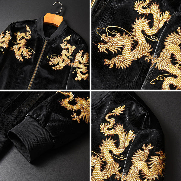 Chaqueta Cardigan Beisbolera con Bordado Dorado