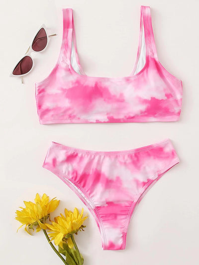 Bikini Deportivo Tie-Dye con Escote en V y Corte Lateral - Image 16