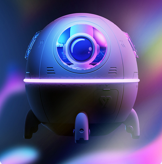 White USB astronaut humidifier shaped like a rocket, emitting mist, with a small astronaut figure inside a clear dome. - Image 11