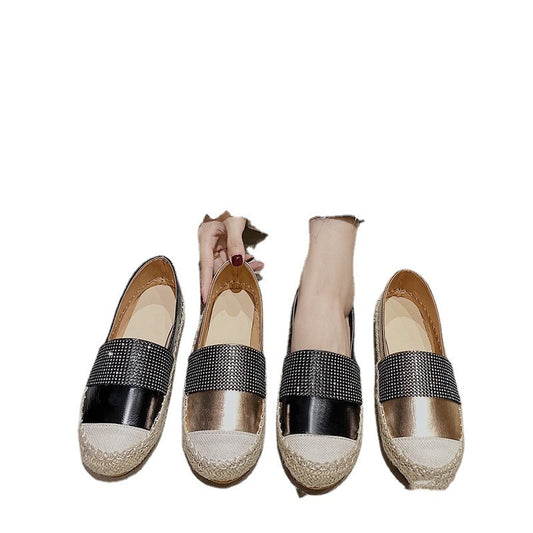 Zapatos de Lino Tejido con Suela Plana y Diamante Brillante - Talla Grande