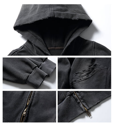 Sudadera con Capucha Retro Americana Desgastada de Color Sólido - Image 8