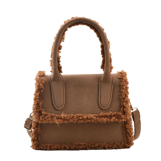 Bolso Bandolera de Peluche con Costura de Piel - Diseño Asimétrico - Image 5