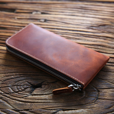 Billetera Minimalista de Cuero Genuino Crazy Horse - Diseño Ultra Delgado Hecho a Mano