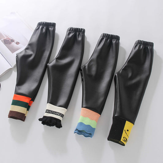 Pantalones de Cuero para Niña con Forro Térmico