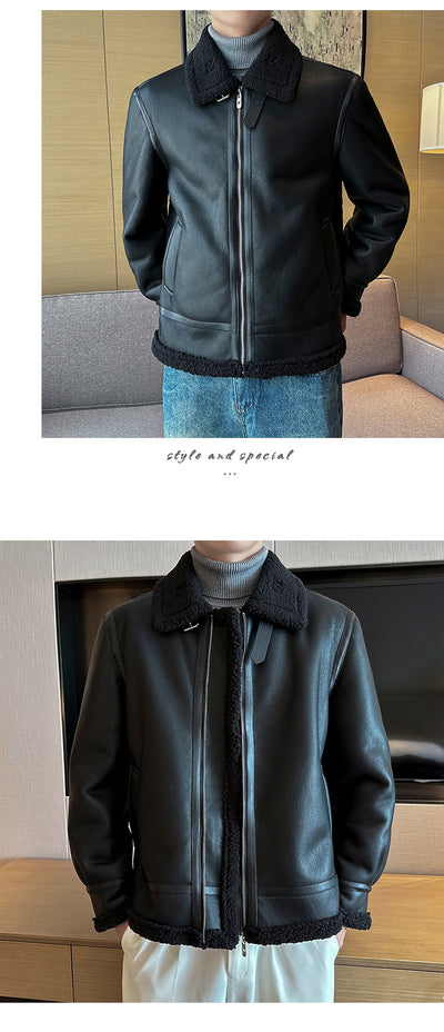 Chaqueta Acolchada de Cuero para Hombre con Cuello Polo - Image 13