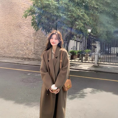 Abrigo de Lana Hepburn Coreano Suelto Midi para Otoño e Invierno - Image 11