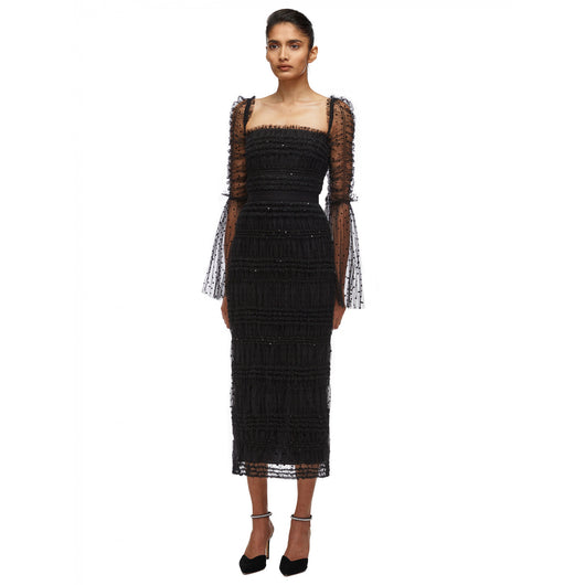 Vestido Elegante Femenino Lunares Malla Chifón - Image 5