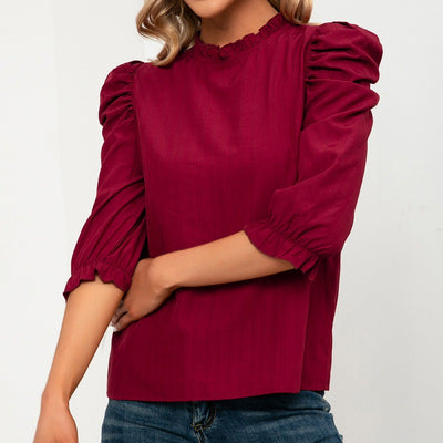 Camisa Casual de Cuello Alto con Mangas de Cinco Puntos - Image 9