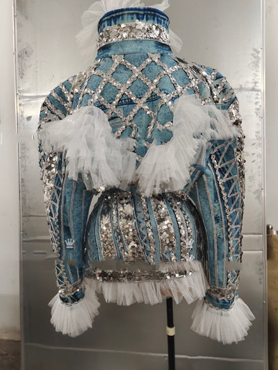 Falda de Danza Latina con Flecos y Cristales Rhinestone para Presentaciones - Image 6