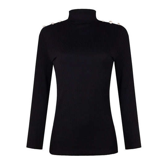 Blusa Básica de Cuello Alto con Botones - Colores Sólidos - Image 15