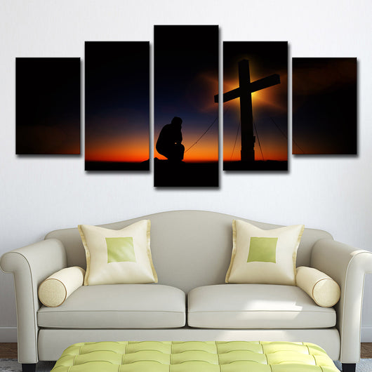 Cuadro Óleo Atardecer con Cruz de Cristo para Sala de Estar - Image 2