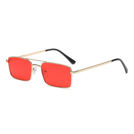 Black rectangular sunglasses with a double beam and dark gray lenses, angled on a white background. - Image 11