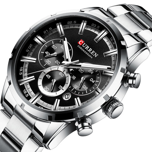 Reloj de Acero Inoxidable Multifunción con Calendario y Correa Metálica para Hombre - Image 3