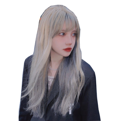Peluca Larga Degradado Oro Azul Neblina - Cabello Sintético Premium - Image 7
