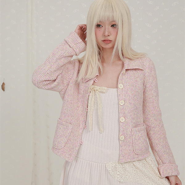 Cardigan Corto de Punto con Solapa y Manga Larga