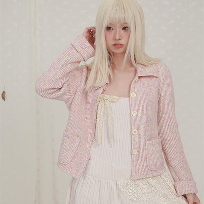 Cardigan Corto de Punto con Solapa y Manga Larga