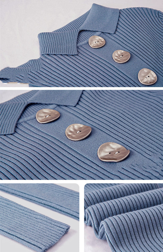 Suéter Tipo Camisa con Cuello Alto y Botones para Mujer - Image 15