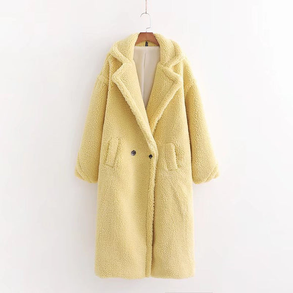 Abrigo Largo Térmico de Peluche Artificial para Mujer - Manga Larga Acolchado
