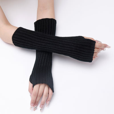 Guantes Largos Rayados de Lana para Otoño e Invierno - Mangas Calentadoras sin Dedos - Image 51