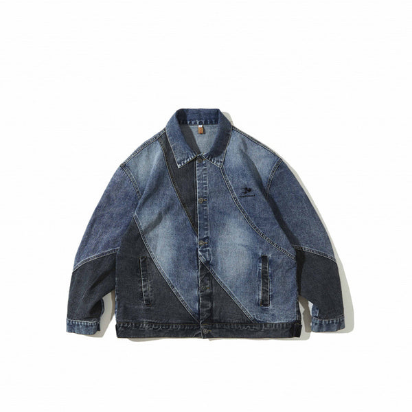 Chaqueta Denim Patchwork Vintage Bicolor Efecto Lavado