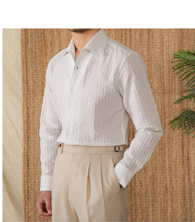 Camisa Casual de Algodón Seersucker Manga Larga Cuello Clásico - Image 33