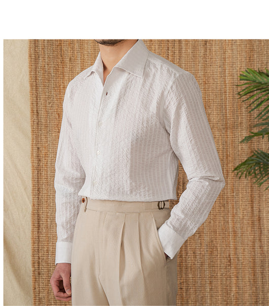 Camisa Casual de Algodón Seersucker Manga Larga Cuello Clásico - Image 33