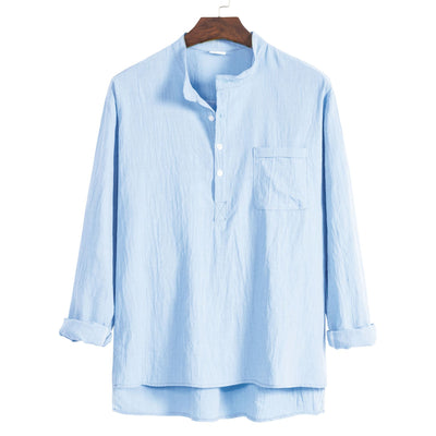 Camisa Casual de Algodón y Lino para Hombre Talla Grande - Image 13