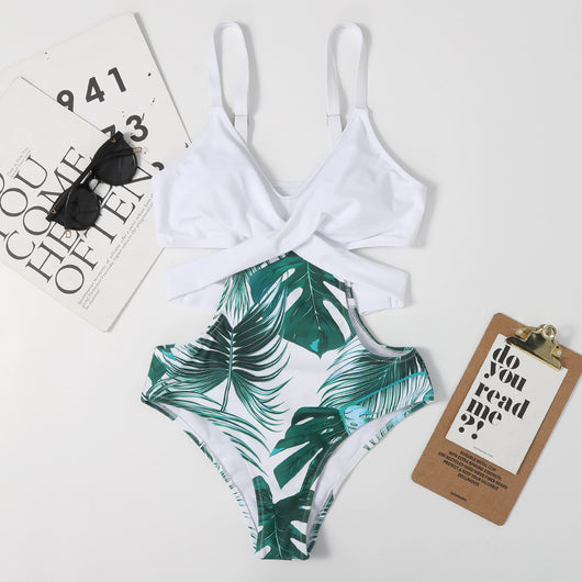 Bikini Triangular Sexy con Diseño de Flores y Cordones Ajustables